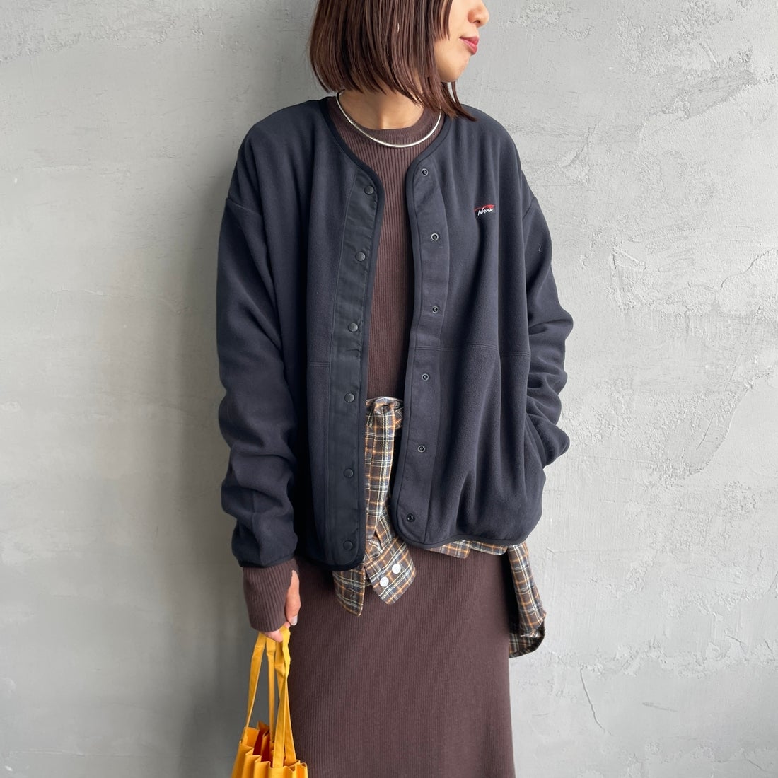 NANGA [ナンガ] エアウォーム フリースカーディガン [N2531-1P113B] BLK &&モデル身長：159cm 着用サイズ：WM&&