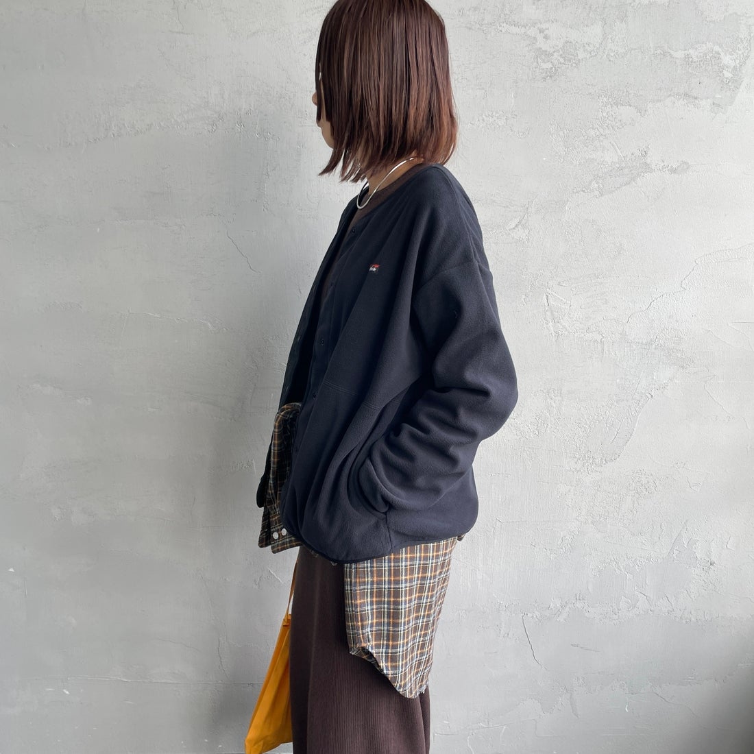 NANGA [ナンガ] エアウォーム フリースカーディガン [N2531-1P113B] BLK &&モデル身長：159cm 着用サイズ：WM&&