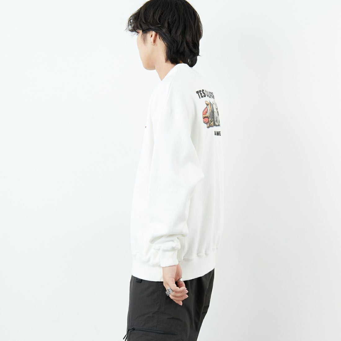 The Endless Summer [エンドレスサマー] 別注 NAP TIME クルーネックスウェット [FH-25774502-JF] WHITE &&モデル身長：179cm 着用サイズ：XL&&