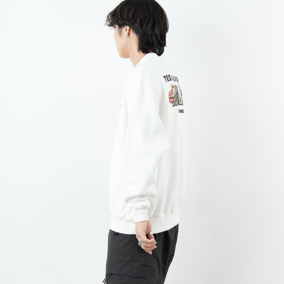 The Endless Summer [エンドレスサマー] 別注 NAP TIME クルーネックスウェット [FH-25774502-JF] WHITE &&モデル身長：179cm 着用サイズ：XL&&