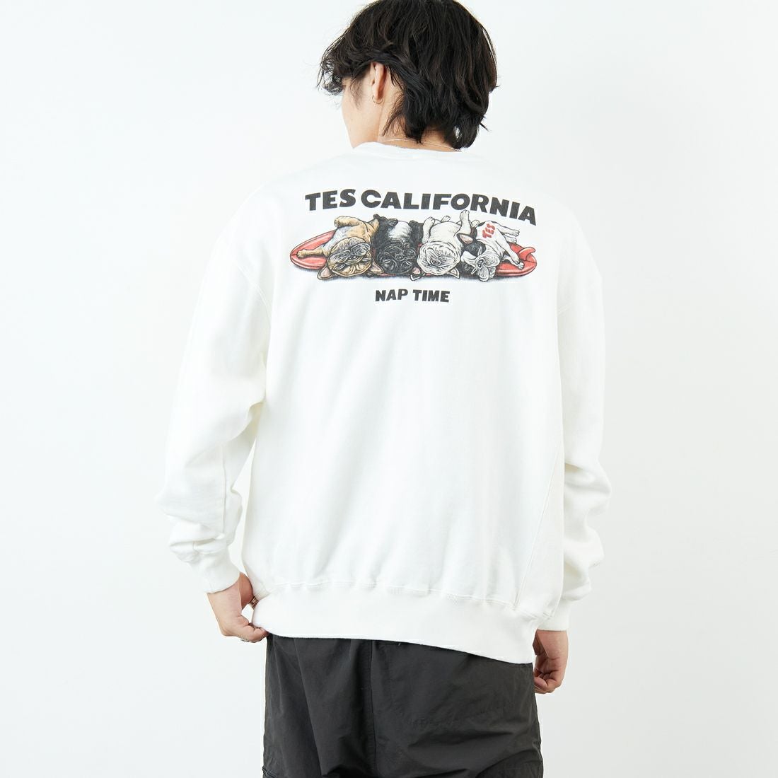 The Endless Summer [エンドレスサマー] 別注 NAP TIME クルーネックスウェット [FH-25774502-JF] WHITE &&モデル身長：179cm 着用サイズ：XL&&