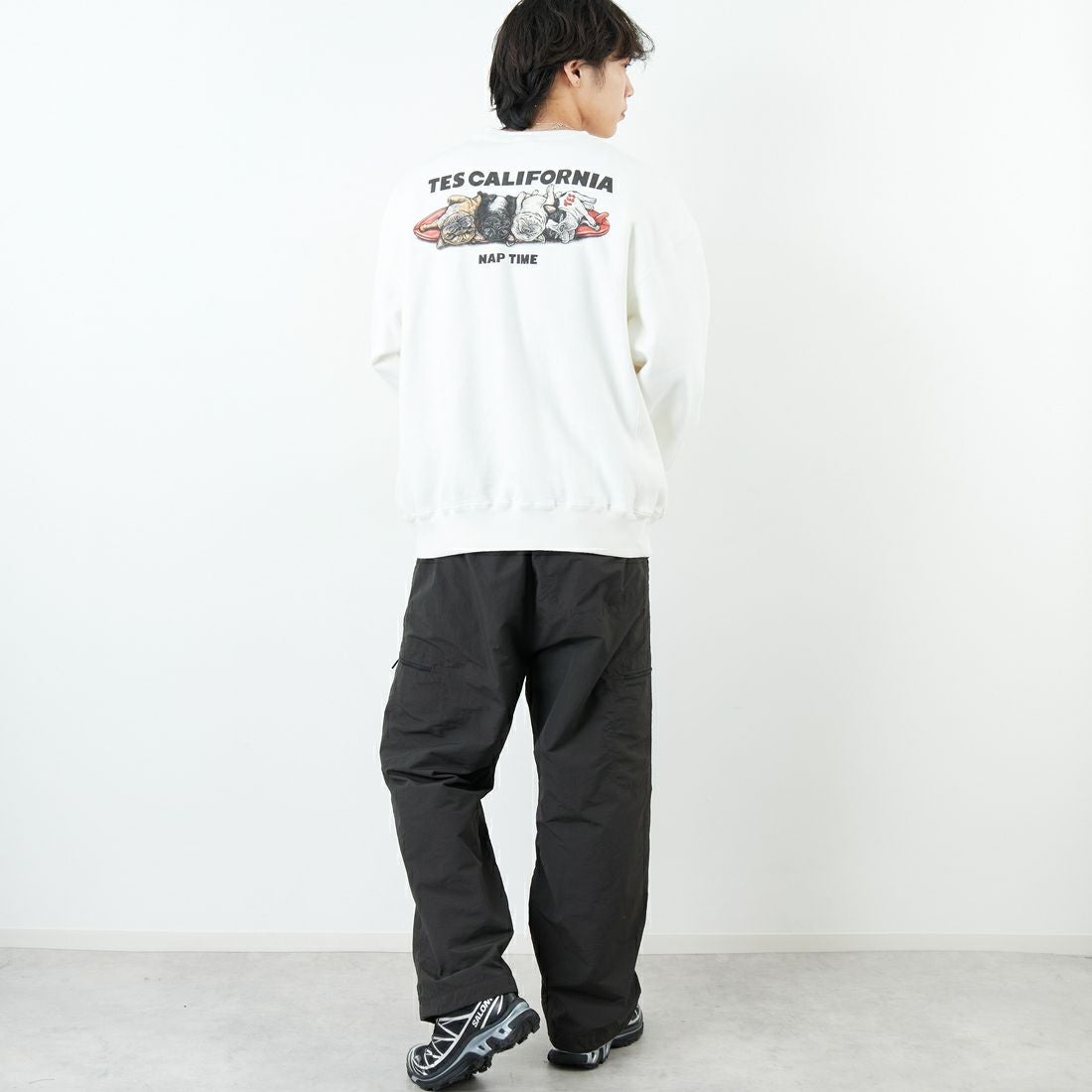 The Endless Summer [エンドレスサマー] 別注 NAP TIME クルーネックスウェット [FH-25774502-JF] WHITE &&モデル身長：179cm 着用サイズ：XL&&