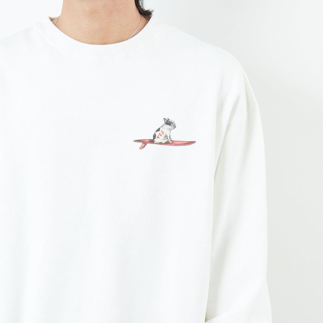 The Endless Summer [エンドレスサマー] 別注 NAP TIME クルーネックスウェット [FH-25774502-JF] WHITE &&モデル身長：179cm 着用サイズ：XL&&