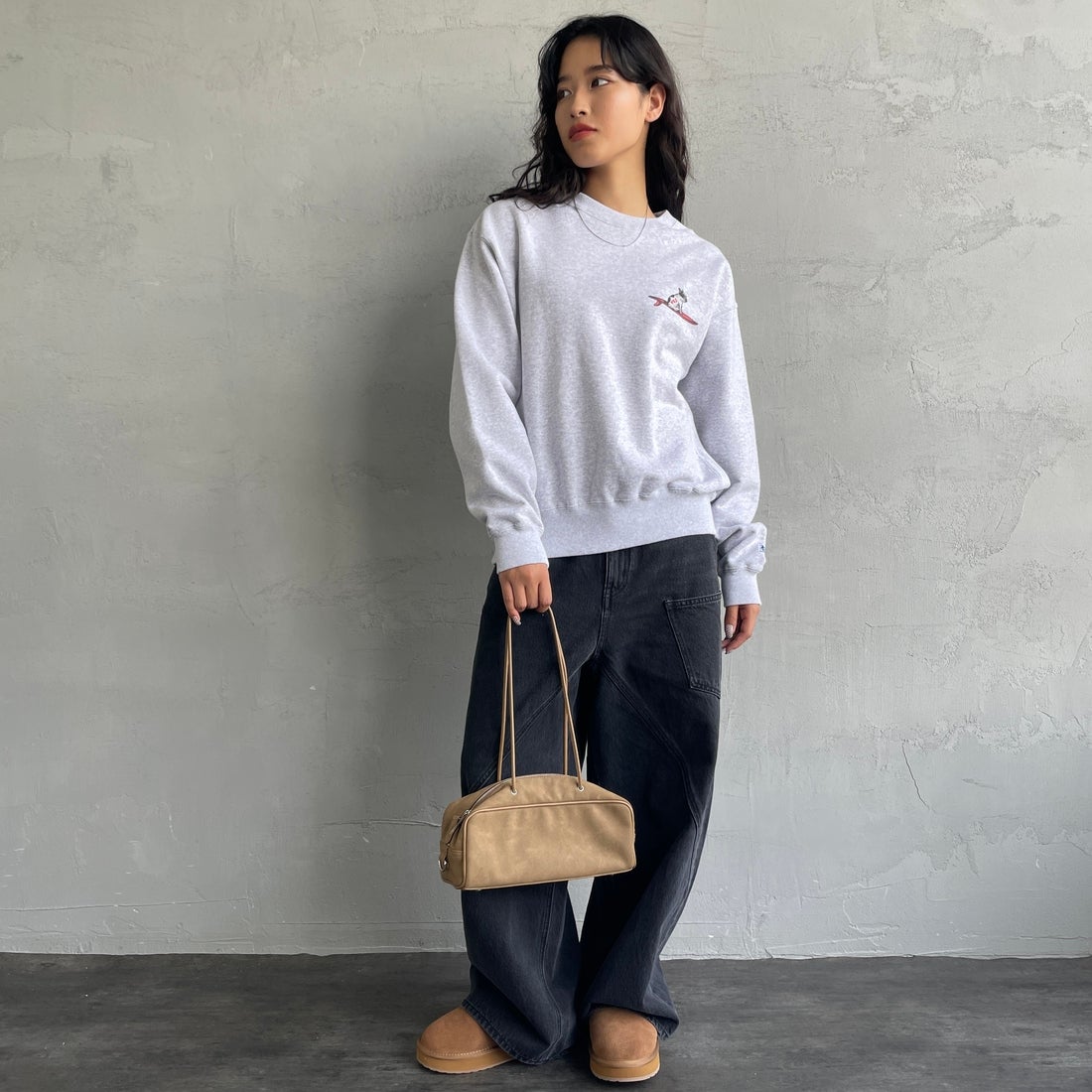 The Endless Summer [エンドレスサマー] 別注 NAP TIME クルーネックスウェット [FH-25774502-JF] GRAY &&モデル身長：162cm 着用サイズ：S&&