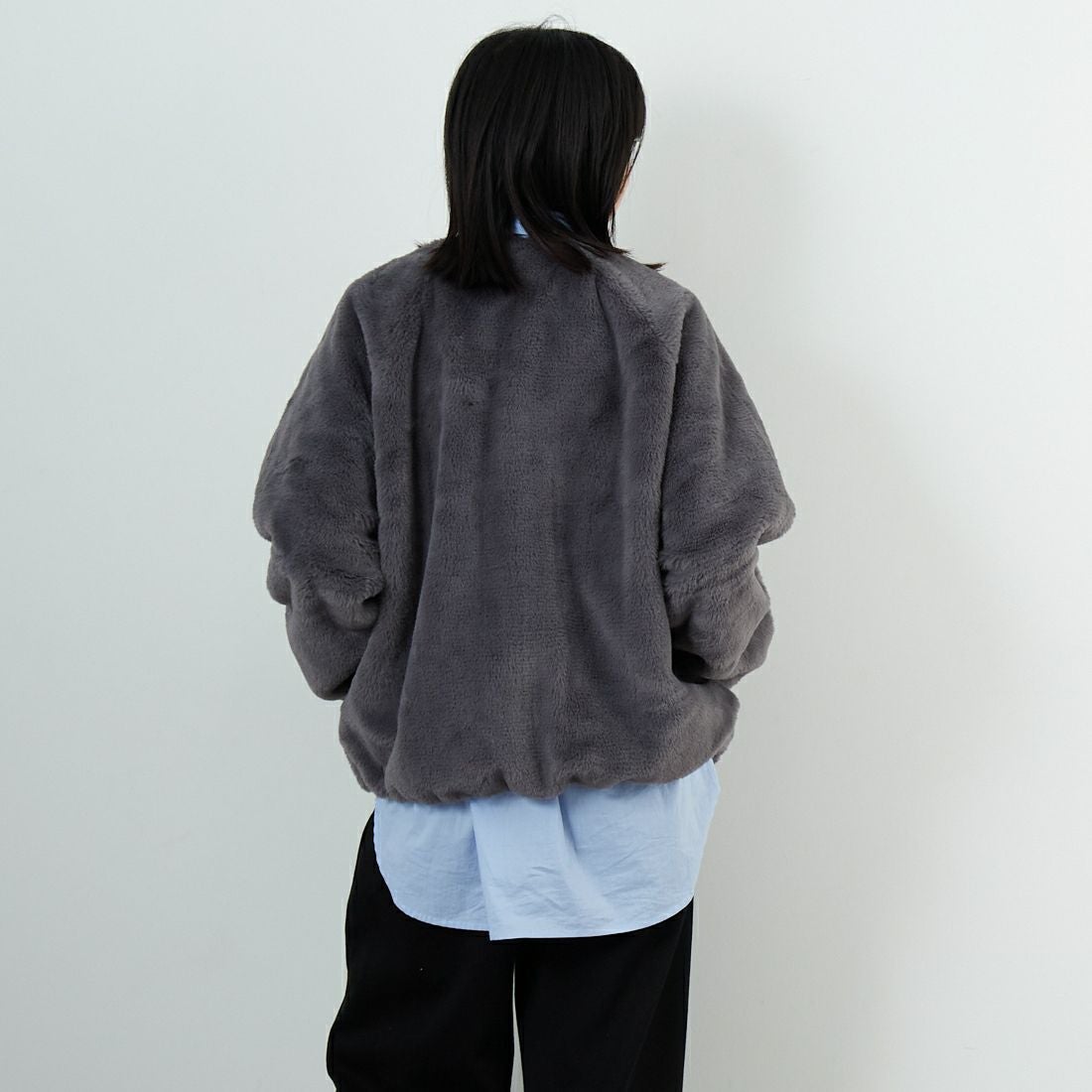 Jeans Factory Clothes [ジーンズファクトリークローズ] リバーシブルフェイクファーブルゾン [147221] 08 ﾁｬｺｰﾙ &&モデル身長：162cm 着用サイズ：F&&