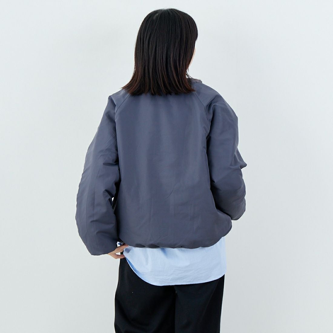 Jeans Factory Clothes [ジーンズファクトリークローズ] リバーシブルフェイクファーブルゾン [147221] 08 ﾁｬｺｰﾙ &&モデル身長：162cm 着用サイズ：F&&