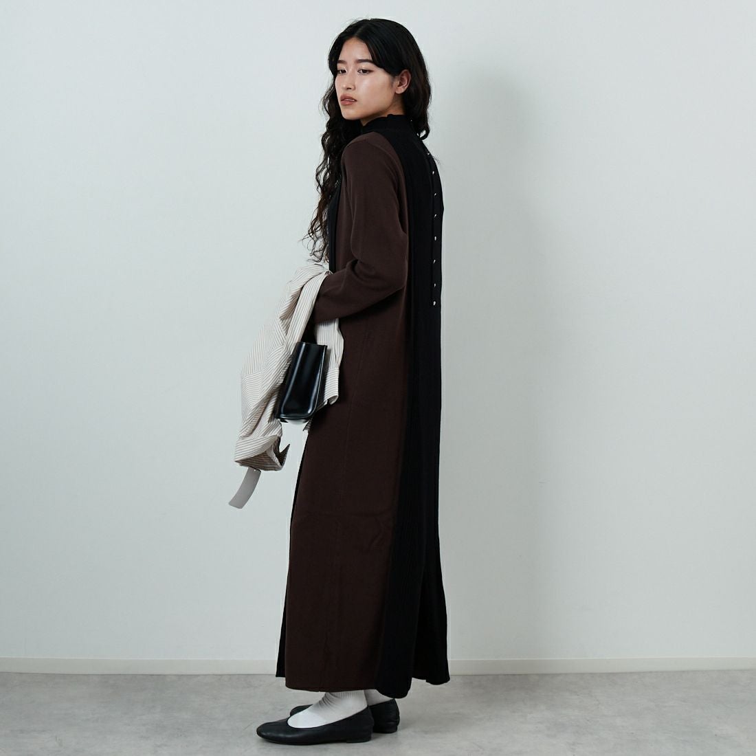 &g'aime [アンジェム] 配色ニットワンピース [986-67407] ﾌﾞﾗｳﾝ &&モデル身長：162cm 着用サイズ：F&&