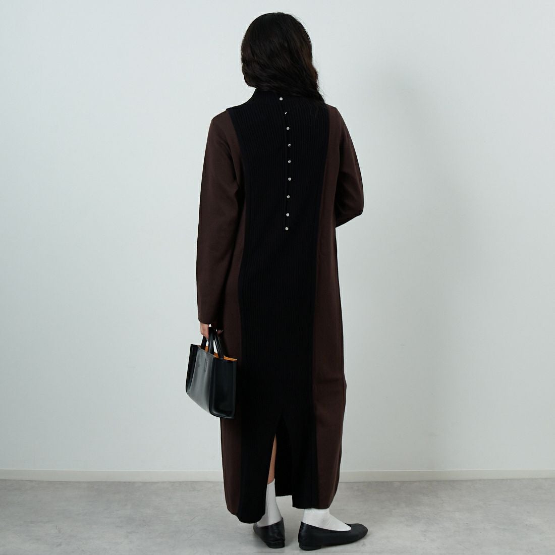 &g'aime [アンジェム] 配色ニットワンピース [986-67407] ﾌﾞﾗｳﾝ &&モデル身長：162cm 着用サイズ：F&&