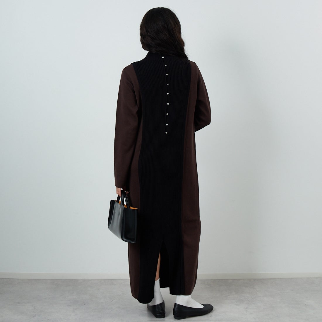 &g'aime [アンジェム] 配色ニットワンピース [986-67407] ﾌﾞﾗｳﾝ &&モデル身長：162cm 着用サイズ：F&&