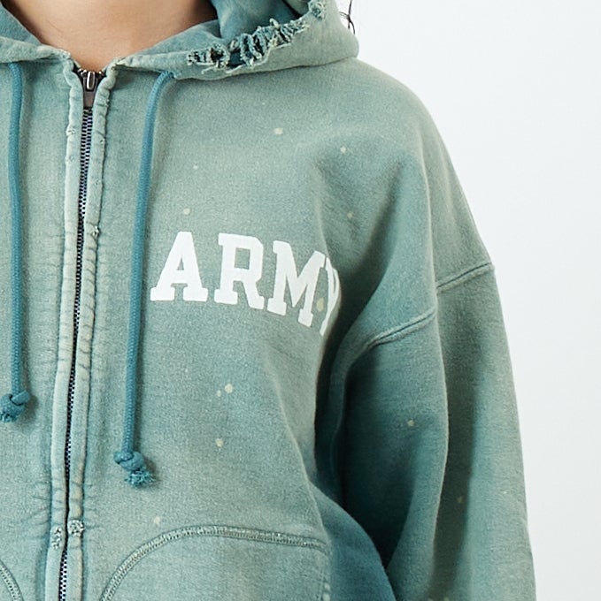 BOW WOW [バウワウ] アーミーエイジドジップフーディ [BW252-AZH] AGED GREEN &&モデル身長：162cm 着用サイズ：S&&