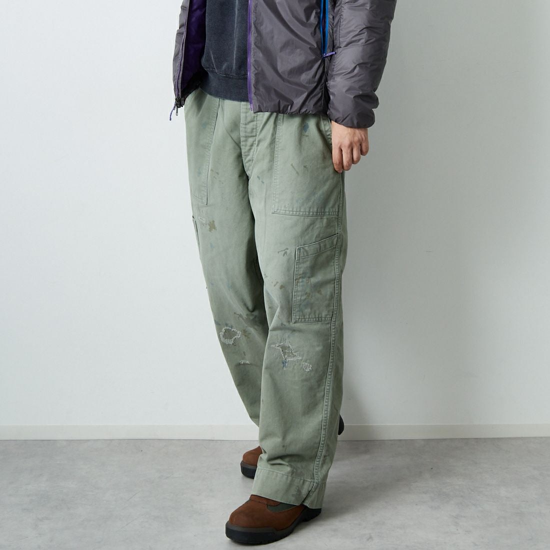 BOW WOW [バウワウ] リペアード USAFメカニックパンツ [BW252-RUMP] AGED S GRN &&モデル身長：179cm 着用サイズ：XL&&