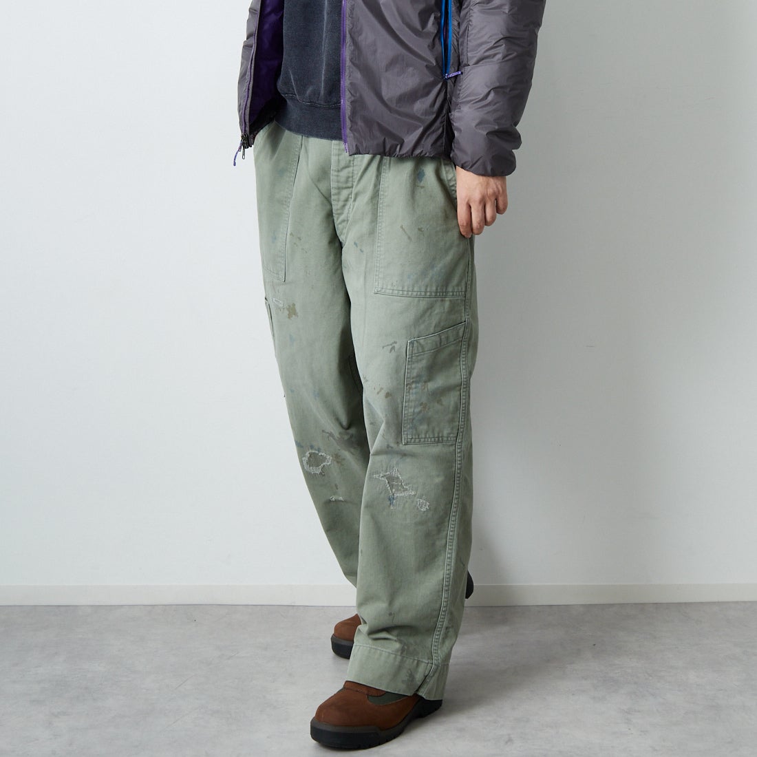 BOW WOW [バウワウ] リペアード USAFメカニックパンツ [BW252-RUMP] AGED S GRN &&モデル身長：179cm 着用サイズ：XL&&