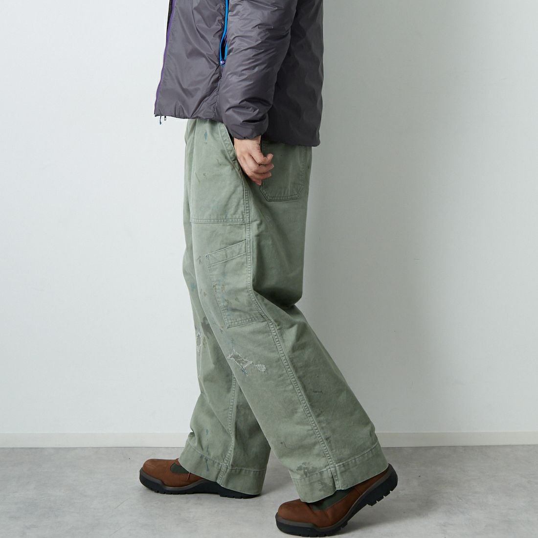 BOW WOW [バウワウ] リペアード USAFメカニックパンツ [BW252-RUMP] AGED S GRN &&モデル身長：179cm 着用サイズ：XL&&