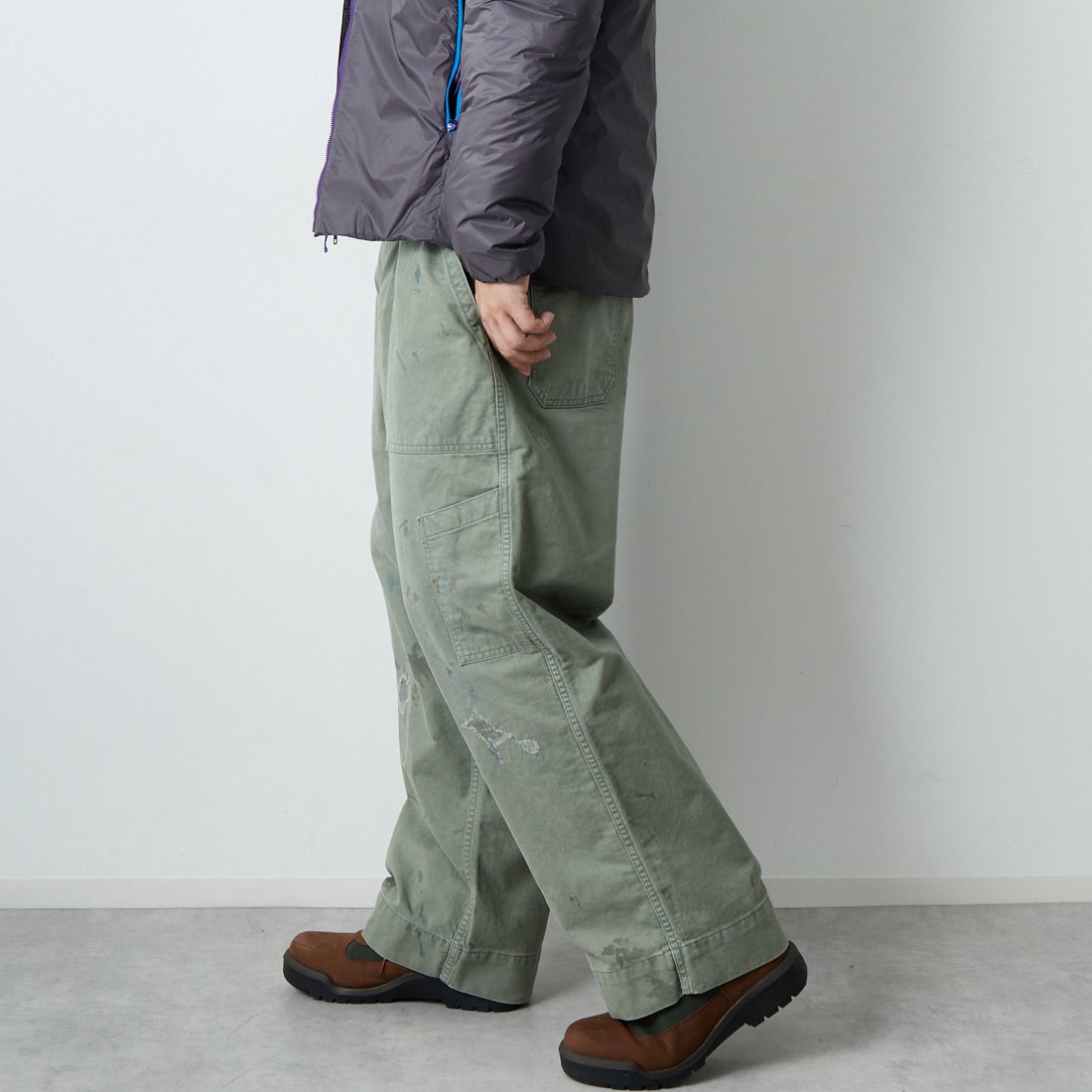 BOW WOW [バウワウ] リペアード USAFメカニックパンツ [BW252-RUMP] AGED S GRN &&モデル身長：179cm 着用サイズ：XL&&