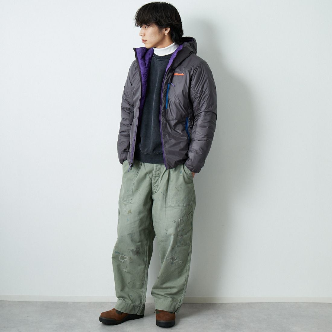 BOW WOW [バウワウ] リペアード USAFメカニックパンツ [BW252-RUMP] AGED S GRN &&モデル身長：179cm 着用サイズ：XL&&