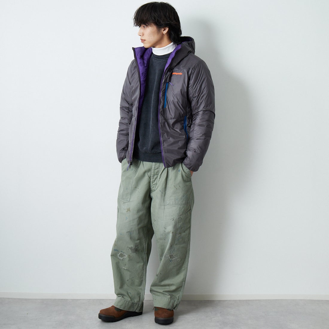 BOW WOW [バウワウ] リペアード USAFメカニックパンツ [BW252-RUMP] AGED S GRN &&モデル身長：179cm 着用サイズ：XL&&