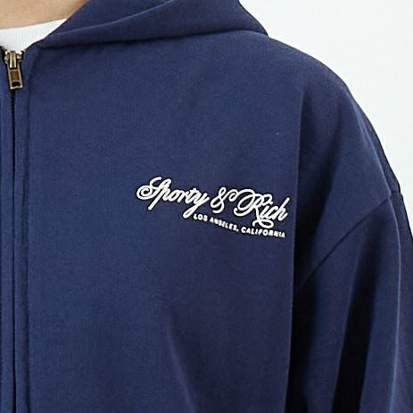 Sporty&Rich [スポーティアンドリッチ] インターナショナルジップフーディ [ST08865264] D.NAVY &&モデル身長：162cm 着用サイズ：S&&