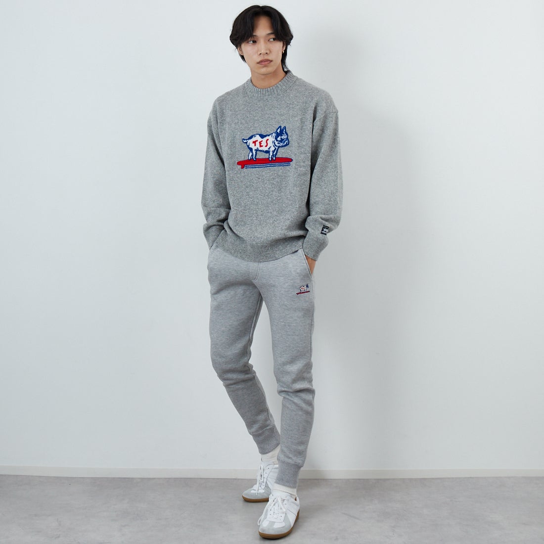 The Endless Summer [エンドレスサマー] サーフファブリックスリムパンツ [FH-25774315] 03 MIX GRY &&モデル身長：179cm 着用サイズ：L&&