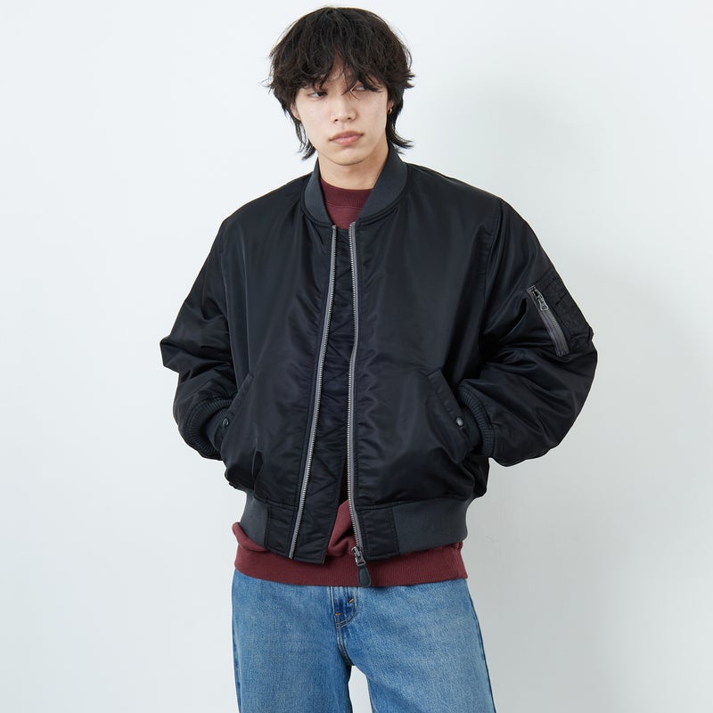 ミリタリーブルゾン jeans factory clothes 店舗 ARMY TWILL , ヴィーガンレザーを使った A-2フライトジャケットが入荷しております , BLACK BROWN BEG SUEDEの三色展開 , staff竹島が全色着用してみました , staff身長180 Lサイズ着用 , コーディネートも是非チェックしてみて下さいね , お問い合わせはこちら , ジーンズファクトリー土佐道路店, 088-843-8111,