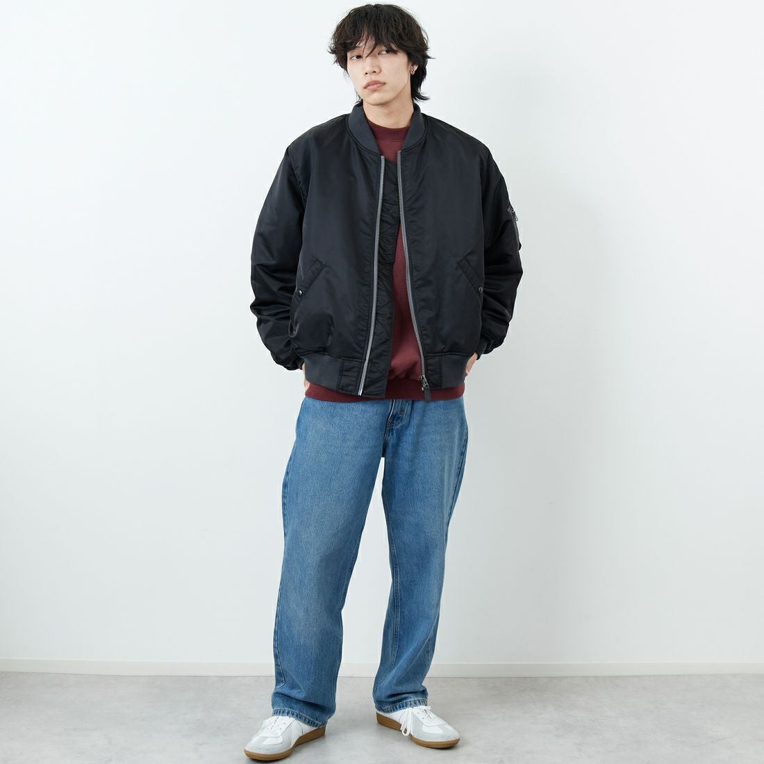 Jeans Factory Clothes [ジーンズファクトリークローズ] MA-1ジャケット [JFC-254-067] BLACK &&モデル身長：179cm 着用サイズ：L&&