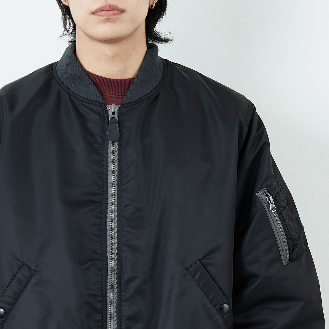 Jeans Factory Clothes [ジーンズファクトリークローズ] MA-1ジャケット [JFC-254-067] BLACK &&モデル身長：179cm 着用サイズ：L&&