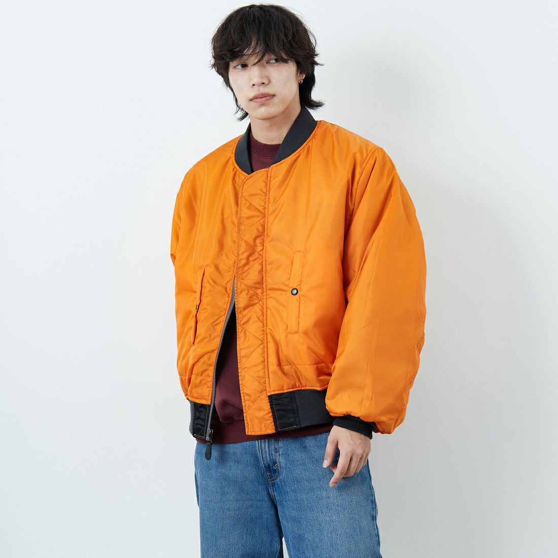 Jeans Factory Clothes [ジーンズファクトリークローズ] MA-1ジャケット [JFC-254-067] BLACK &&モデル身長：179cm 着用サイズ：L&&