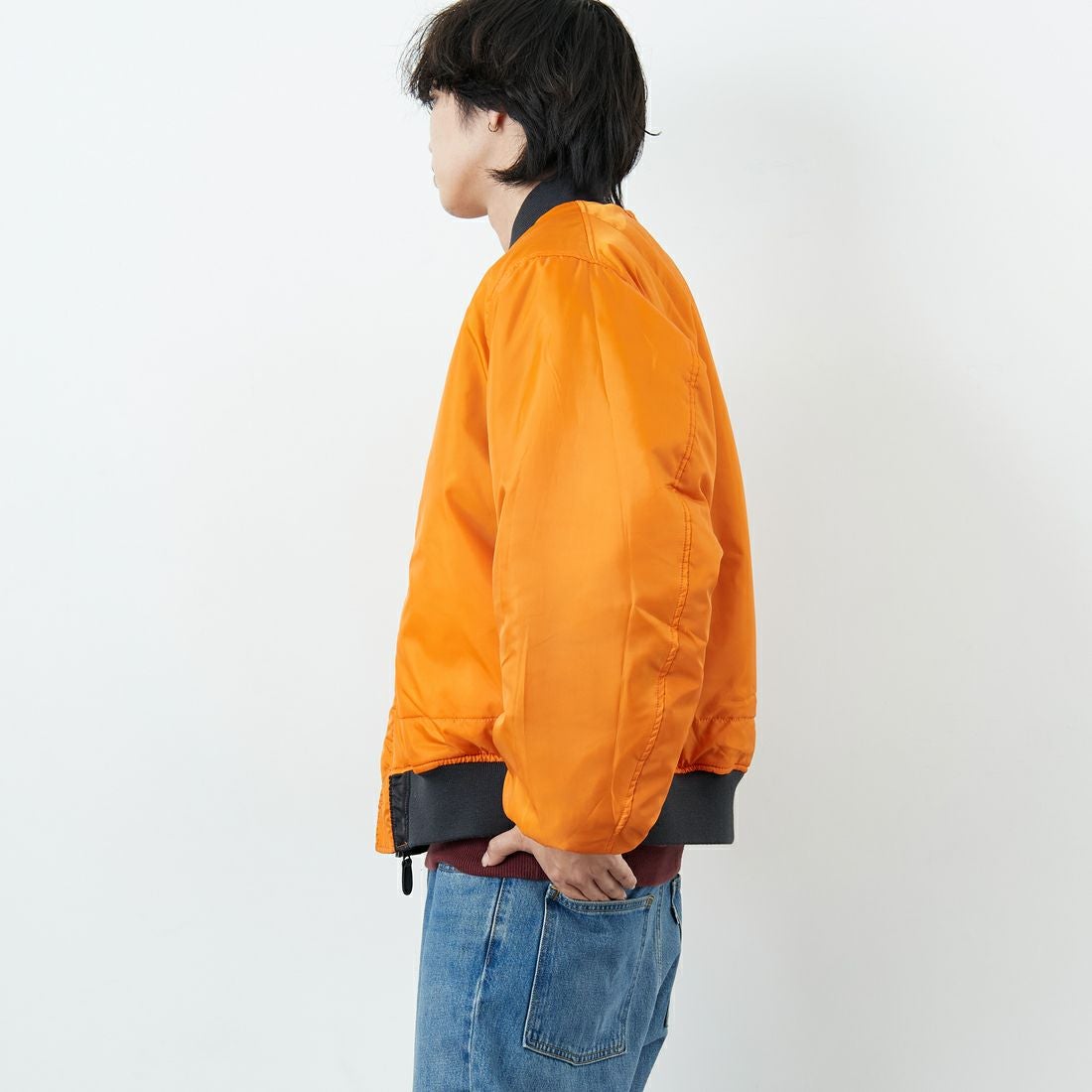 Jeans Factory Clothes [ジーンズファクトリークローズ] MA-1ジャケット [JFC-254-067] BLACK &&モデル身長：179cm 着用サイズ：L&&