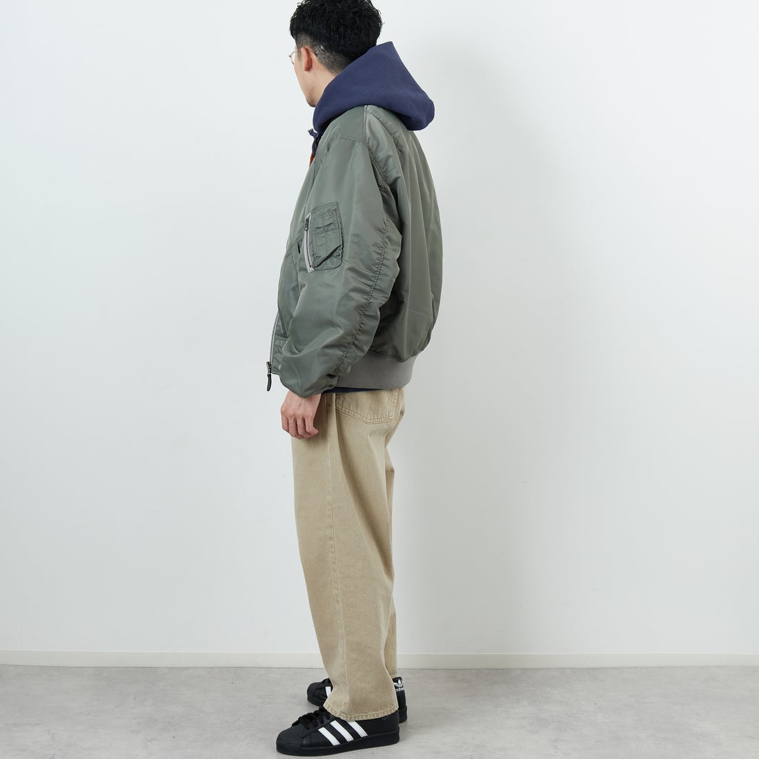 Jeans Factory Clothes [ジーンズファクトリークローズ] MA-1ジャケット [JFC-254-067] SAGE &&モデル身長：168cm 着用サイズ：M&&