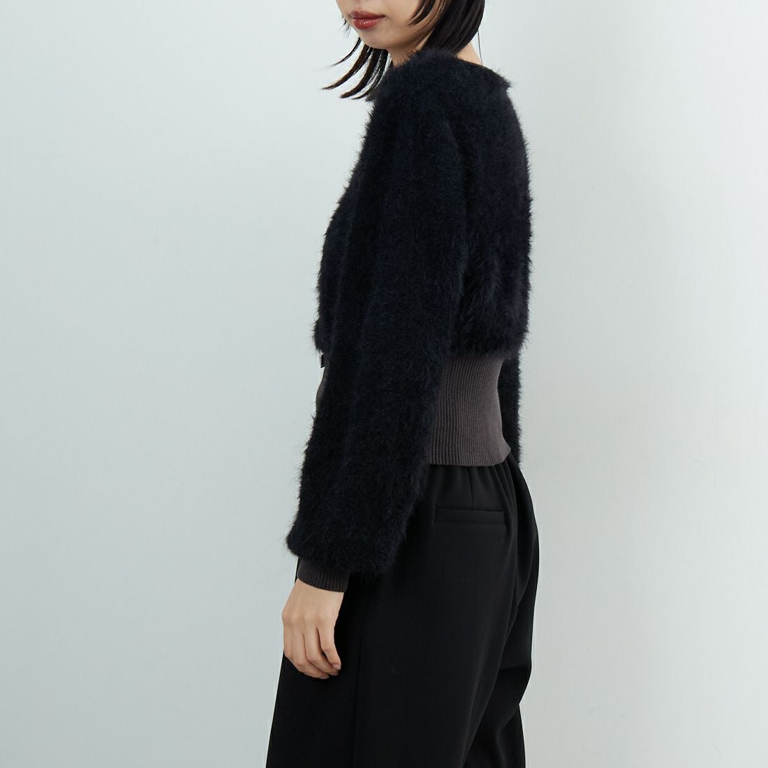 &g'aime [アンジェム] シャギーカーディガン [986-67026] ﾌﾞﾗｯｸ &&モデル身長：162cm 着用サイズ：F&&