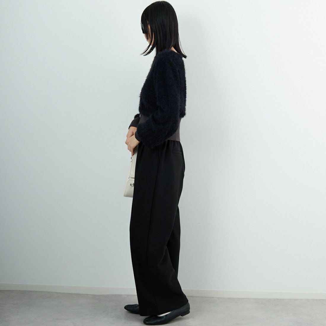 &g'aime [アンジェム] シャギーカーディガン [986-67026] ﾌﾞﾗｯｸ &&モデル身長：162cm 着用サイズ：F&&