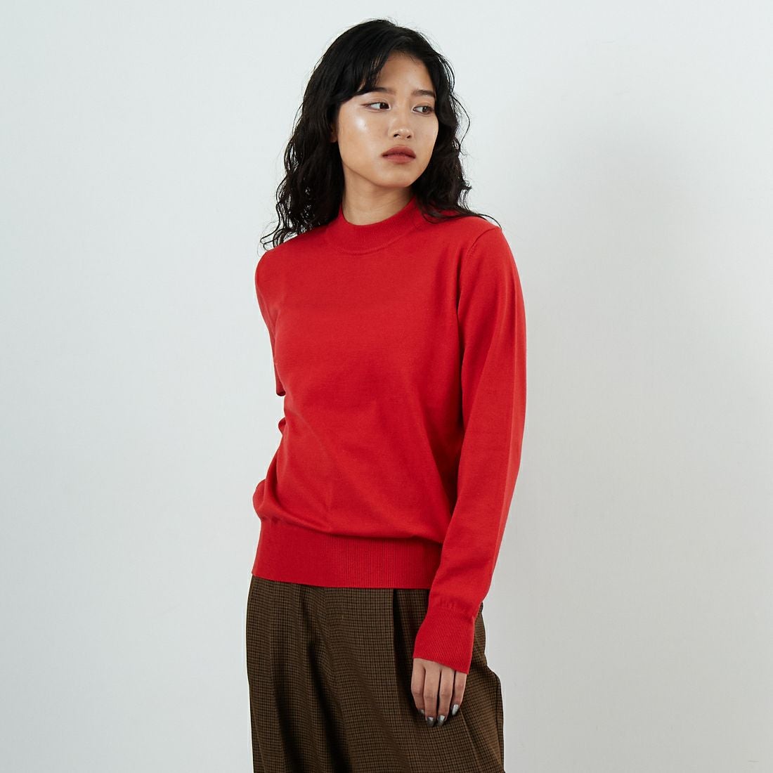 Jeans Factory Clothes [ジーンズファクトリークローズ] モックネックプルオーバーニット [25522030] 101 RED &&モデル身長：162cm 着用サイズ：F&&