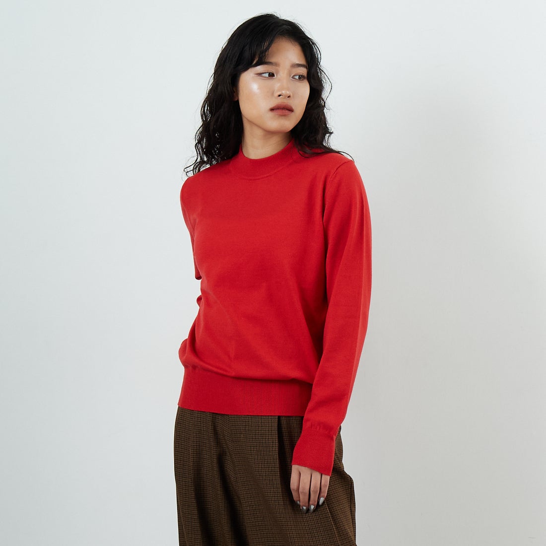 Jeans Factory Clothes [ジーンズファクトリークローズ] モックネックプルオーバーニット [25522030] 101 RED &&モデル身長：162cm 着用サイズ：F&&