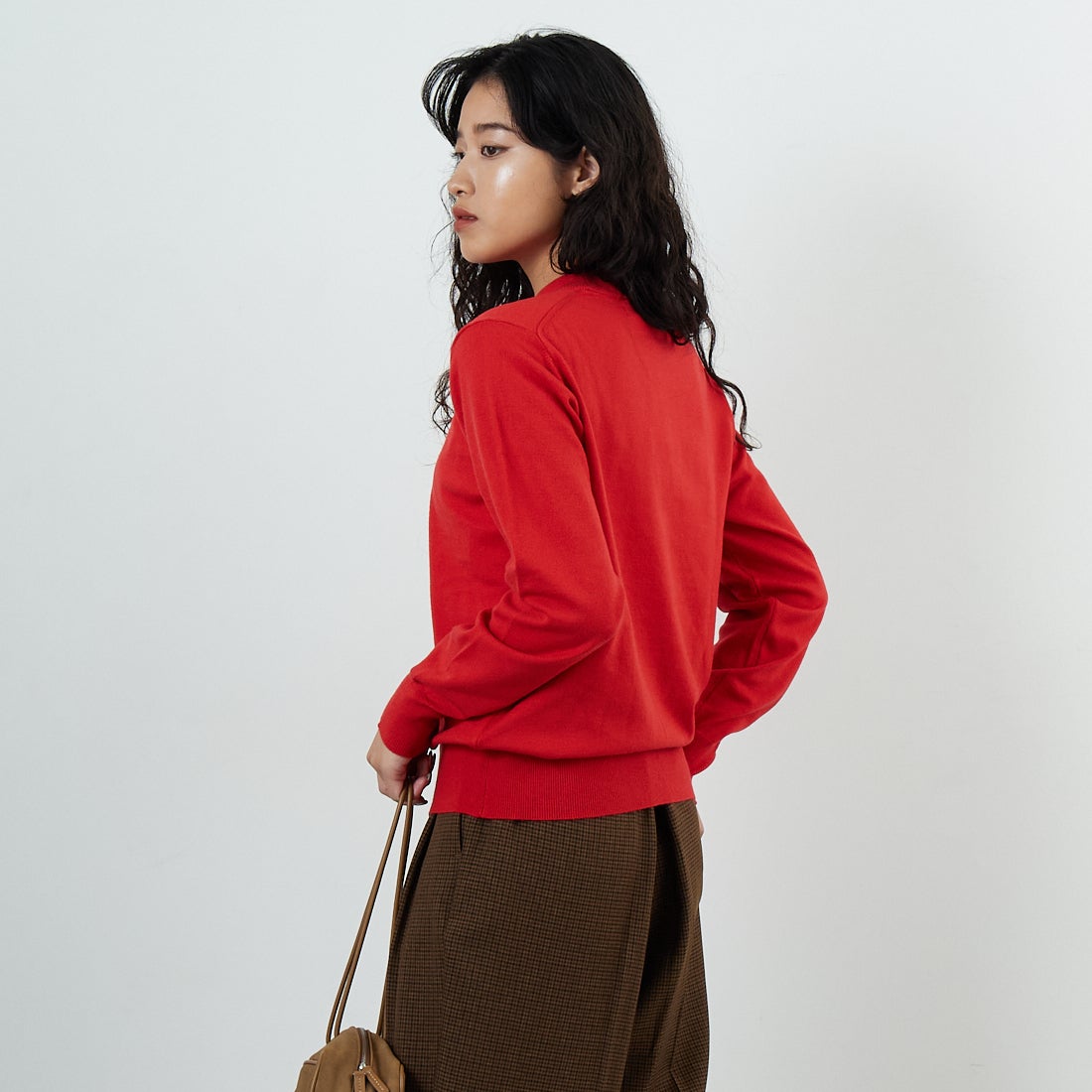 Jeans Factory Clothes [ジーンズファクトリークローズ] モックネックプルオーバーニット [25522030] 101 RED &&モデル身長：162cm 着用サイズ：F&&