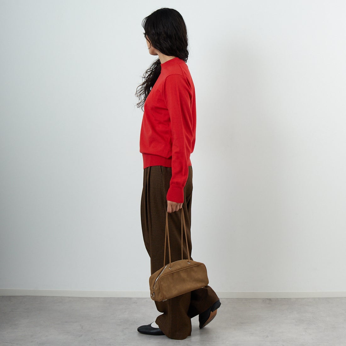 Jeans Factory Clothes [ジーンズファクトリークローズ] モックネックプルオーバーニット [25522030] 101 RED &&モデル身長：162cm 着用サイズ：F&&