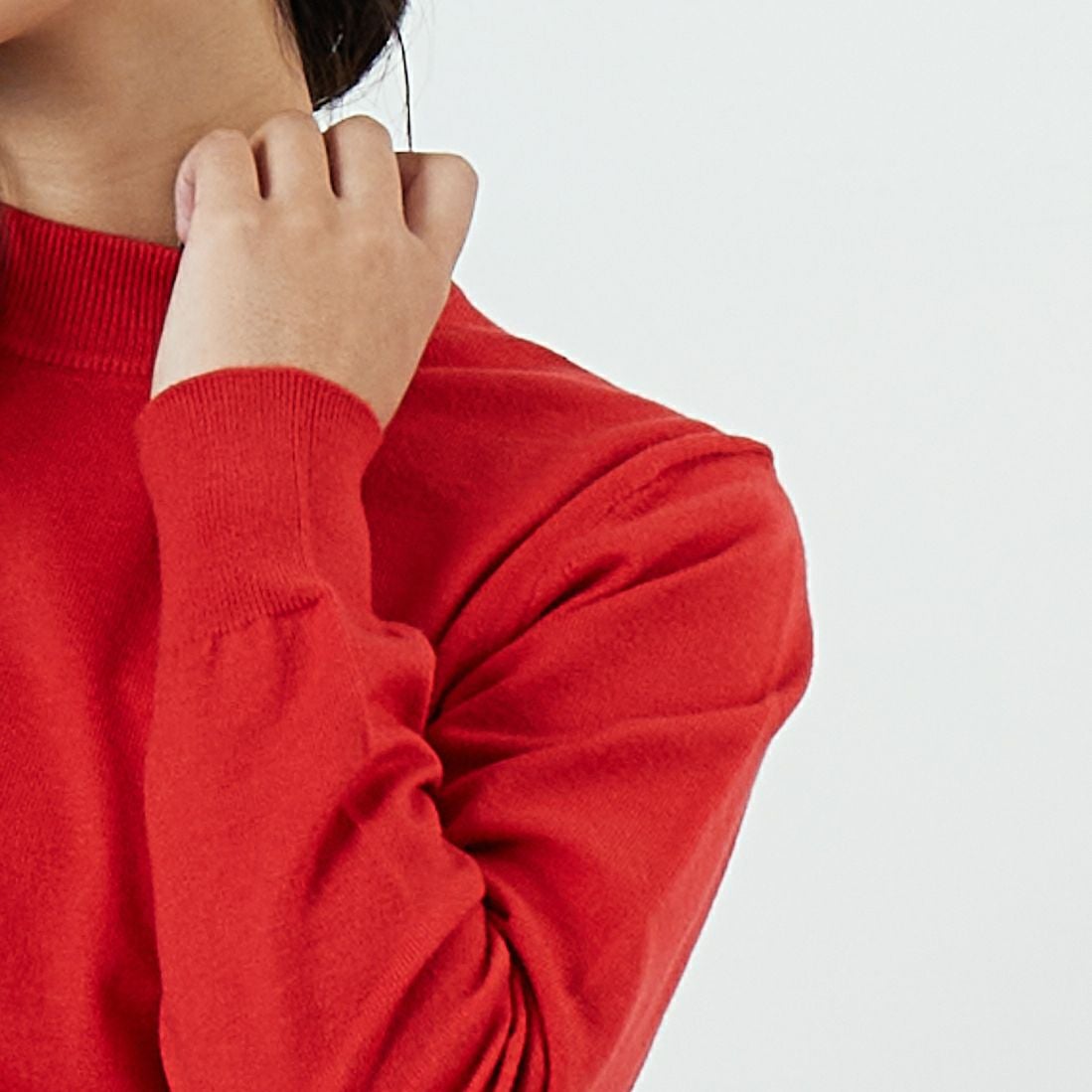 Jeans Factory Clothes [ジーンズファクトリークローズ] モックネックプルオーバーニット [25522030] 101 RED &&モデル身長：162cm 着用サイズ：F&&