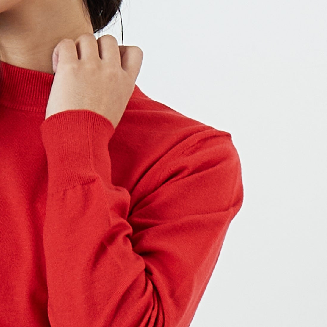Jeans Factory Clothes [ジーンズファクトリークローズ] モックネックプルオーバーニット [25522030] 101 RED &&モデル身長：162cm 着用サイズ：F&&