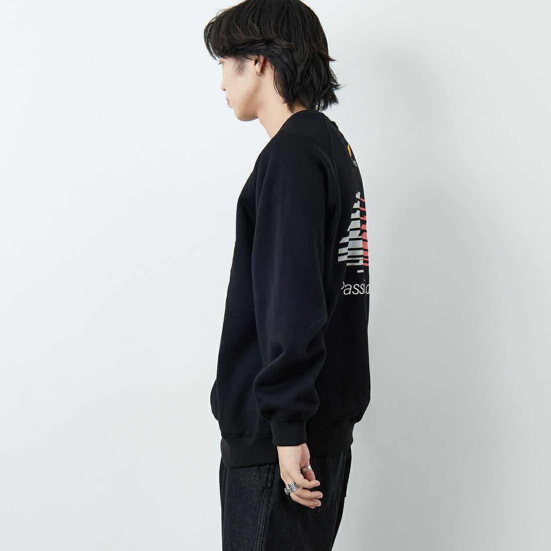 HONDA × JEANSFACTORY [ホンダ × ジーンズファクトリー] レーシングスウェット [JFC-254-089] BLACK &&モデル身長：179cm 着用サイズ：L&&