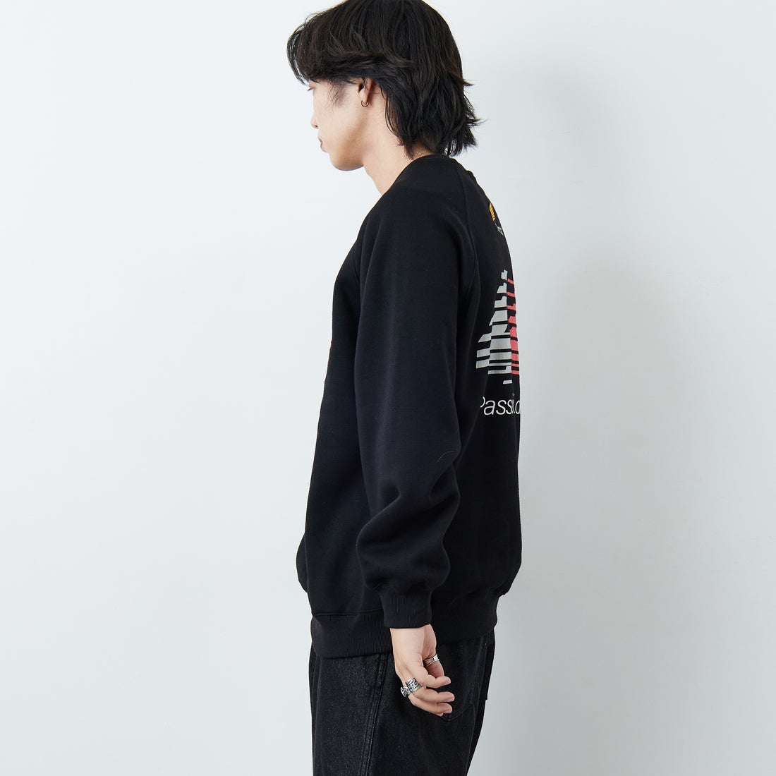 HONDA × JEANSFACTORY [ホンダ × ジーンズファクトリー] レーシングスウェット [JFC-254-089] BLACK &&モデル身長：179cm 着用サイズ：L&&