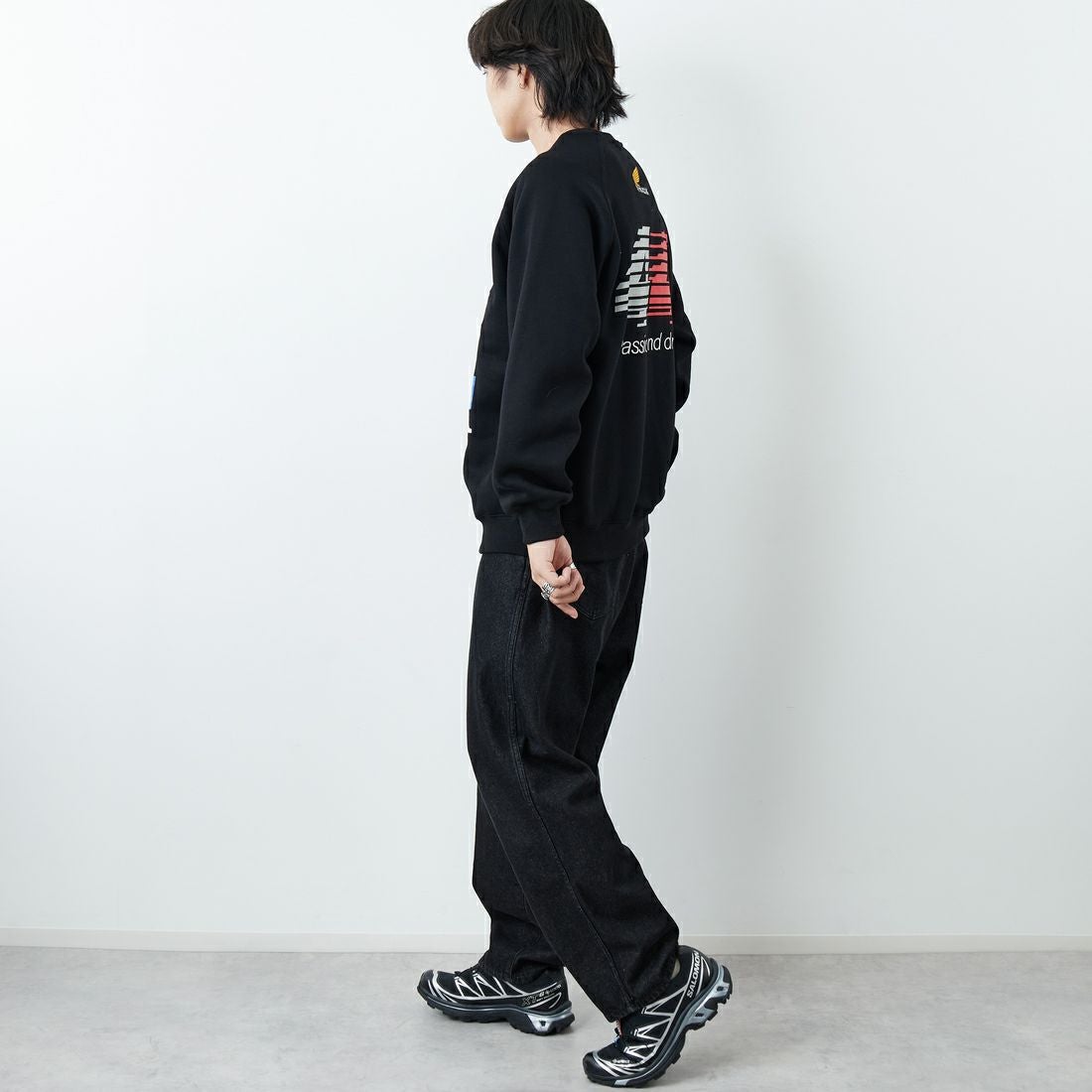 HONDA × JEANSFACTORY [ホンダ × ジーンズファクトリー] レーシングスウェット [JFC-254-089] BLACK &&モデル身長：179cm 着用サイズ：L&&