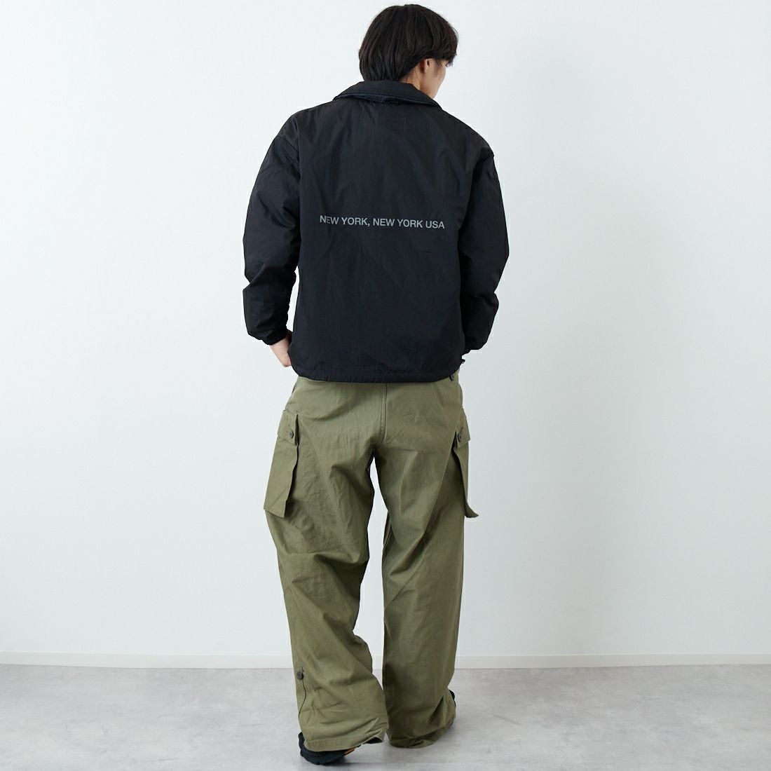 MANHATTAN PORTAGE [マンハッタンポーテージ] リバーシブル コーチダウンジャケット [25FW-MP-TAION08] 09 BLACK &&モデル身長：179cm 着用サイズ：M&&