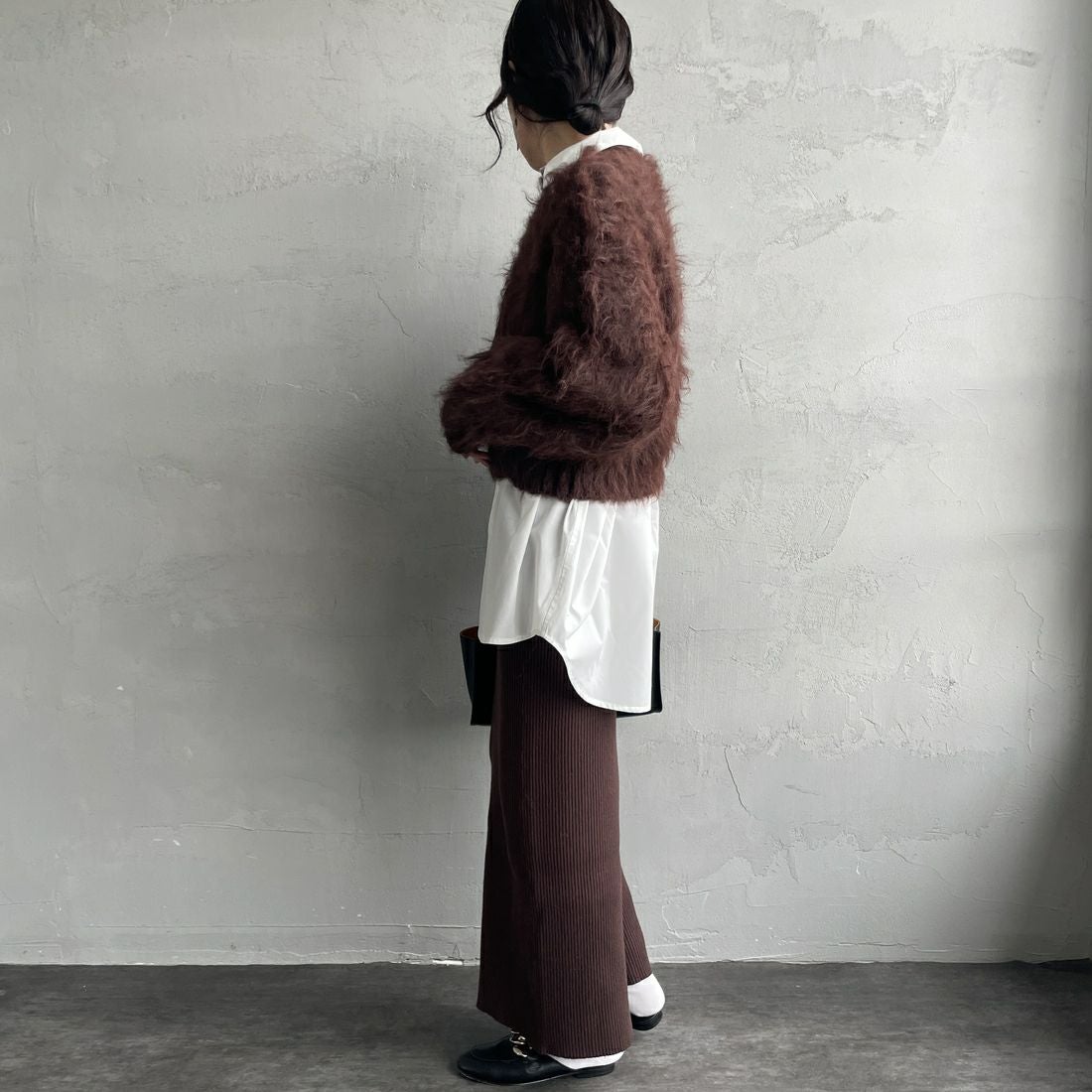 Noir Fabrik [ヌワールファブリック] シャギーニットプルオーバー [12600-WG] BROWN &&モデル身長：160cm 着用サイズ：F&&