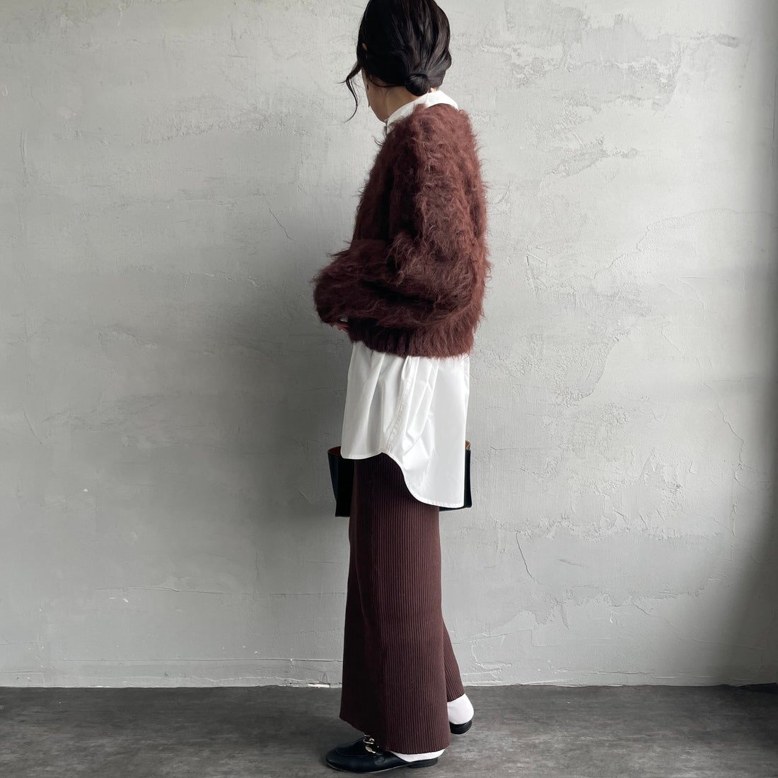 Noir Fabrik [ヌワールファブリック] シャギーニットプルオーバー [12600-WG] BROWN &&モデル身長：160cm 着用サイズ：F&&