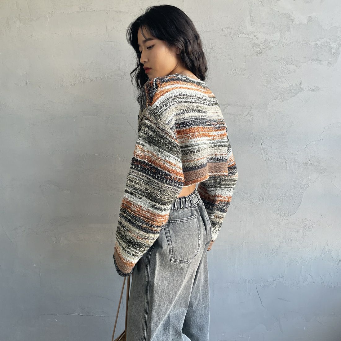 Noir Fabrik [ヌワールファブリック] ミックスヤーンクロップドニット [12612-WG] ORANGE &&モデル身長：162cm 着用サイズ：F&&