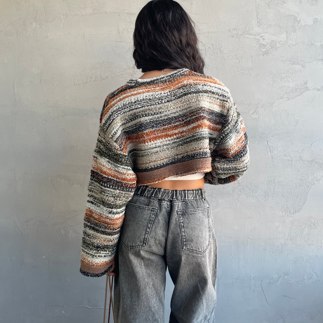 Noir Fabrik [ヌワールファブリック] ミックスヤーンクロップドニット [12612-WG] ORANGE &&モデル身長：162cm 着用サイズ：F&&