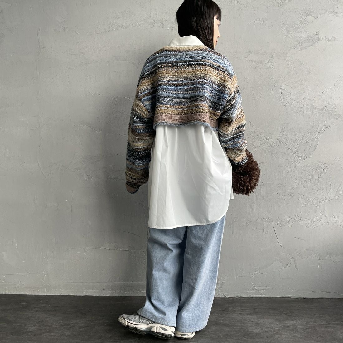 Noir Fabrik [ヌワールファブリック] ミックスヤーンクロップドニット [12612-WG] BLUE &&モデル身長：150cm 着用サイズ：F&&