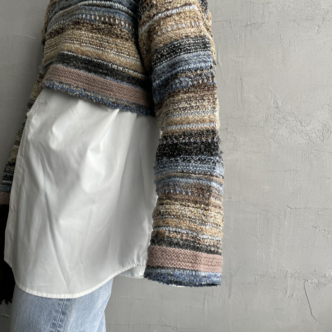 Noir Fabrik [ヌワールファブリック] ミックスヤーンクロップドニット [12612-WG] BLUE &&モデル身長：150cm 着用サイズ：F&&