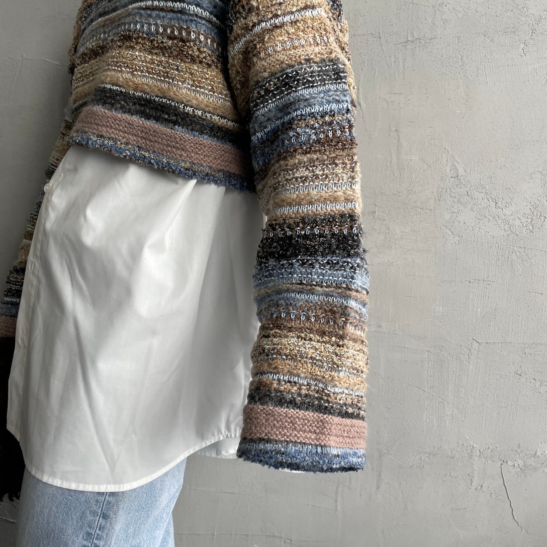 Noir Fabrik [ヌワールファブリック] ミックスヤーンクロップドニット [12612-WG] BLUE &&モデル身長：150cm 着用サイズ：F&&