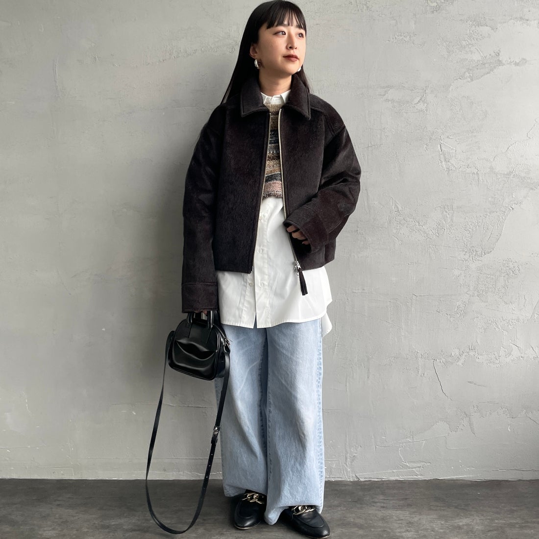 Noir Fabrik [ヌワールファブリック] ホースファージップジャケット [25551-HN] BROWN &&モデル身長：150cm 着用サイズ：F&&