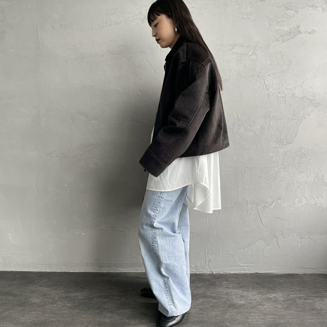 Noir Fabrik [ヌワールファブリック] ホースファージップジャケット [25551-HN] BROWN &&モデル身長：150cm 着用サイズ：F&&