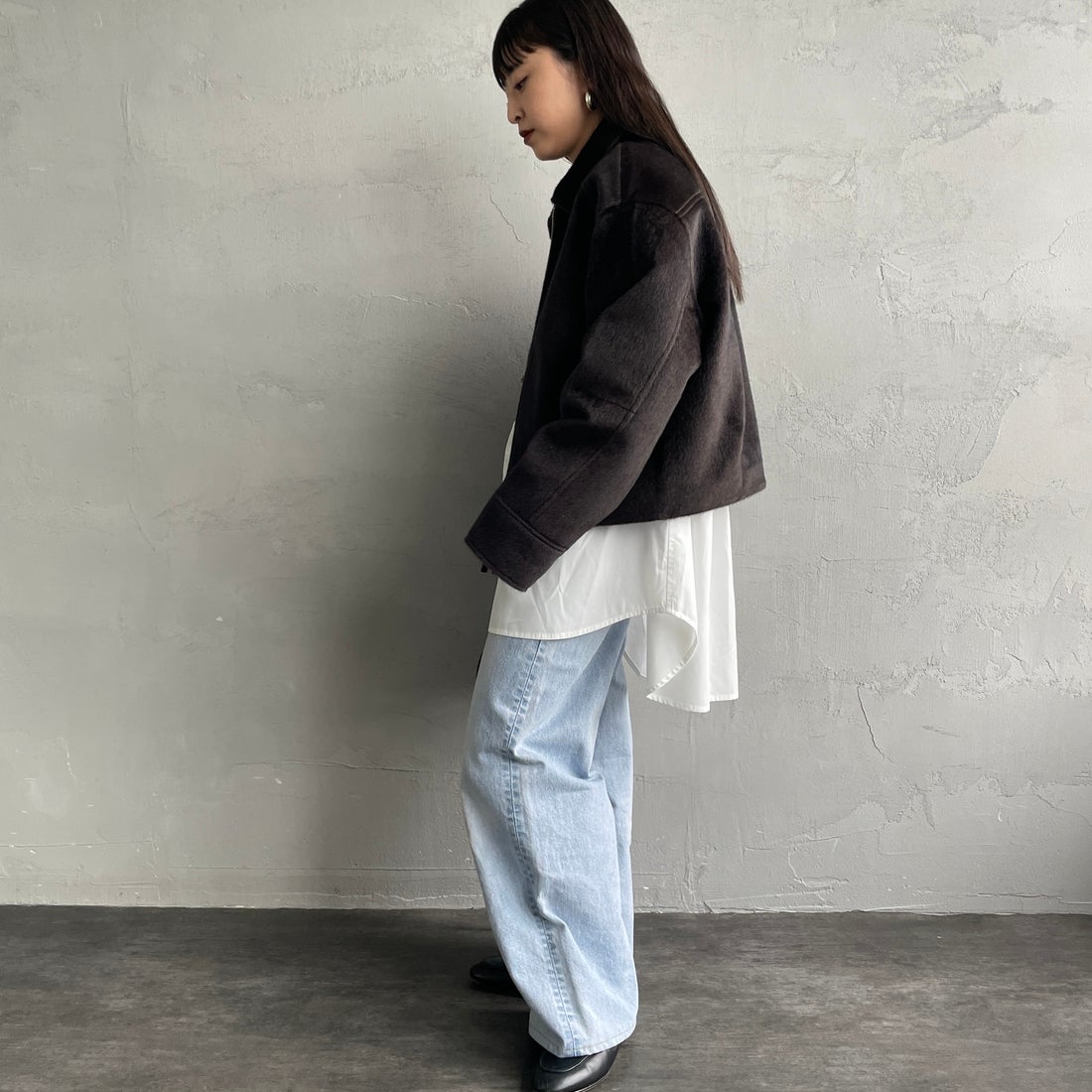 Noir Fabrik [ヌワールファブリック] ホースファージップジャケット [25551-HN] BROWN &&モデル身長：150cm 着用サイズ：F&&